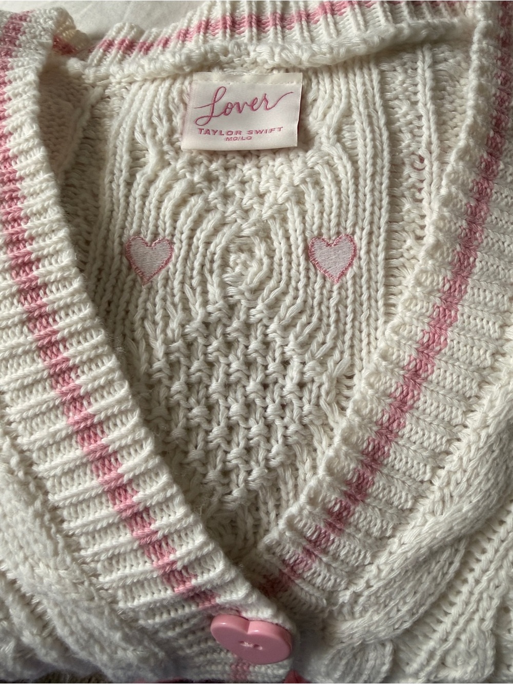 Taylor Swift- Lover Album Cardigan with Pink Hearts - Picture 7 of 7